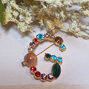 Letter G Initial Name letter Jeweled Multicolor Brooch Personalized Gift | NWOT